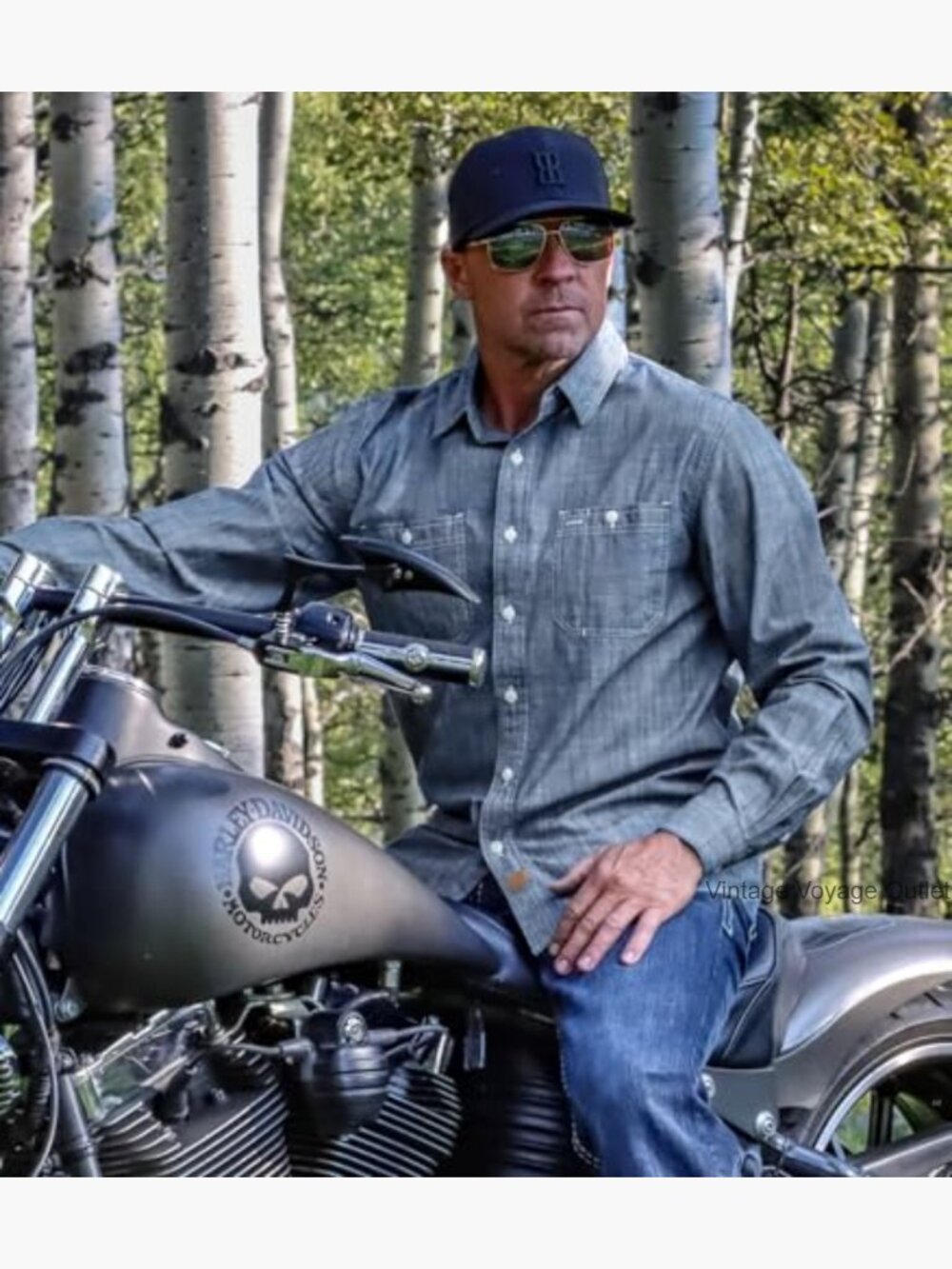 Men's Cotton Chambray Button Down Shirt Long Sleeve Regular Fit Two Pockets - Picture 5 of 6